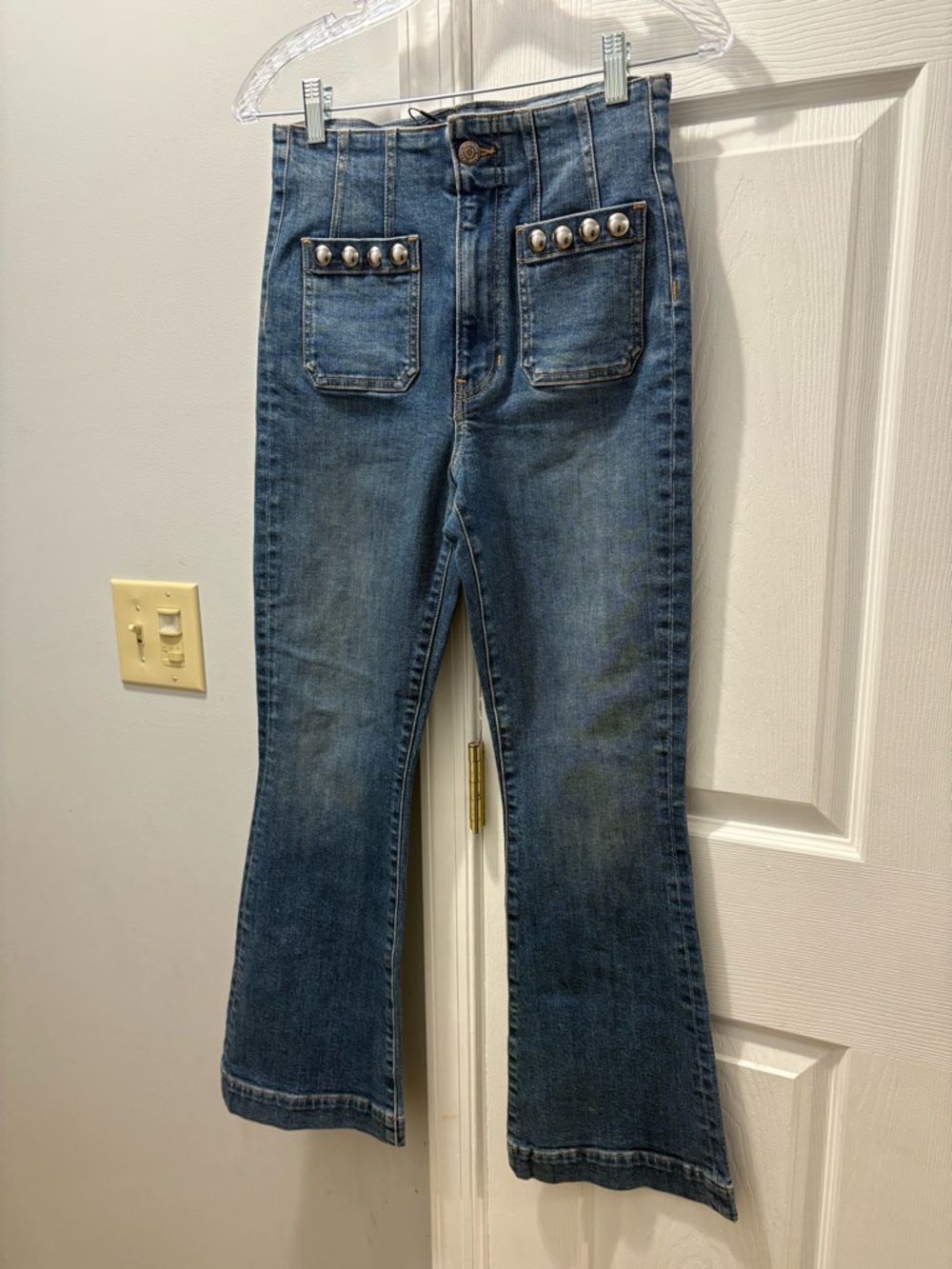 Veronica Beard Studded Carson High Rise Jeans With Front Patch Pockets Size 26